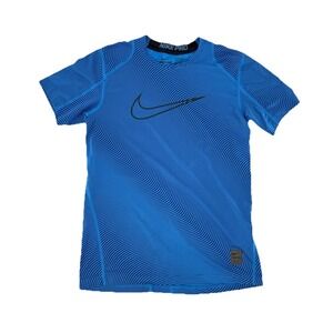 NIKE Pro Men's Blue Black Optical Illusion Stripe Fitted Workout Shirt Top Sz L‎